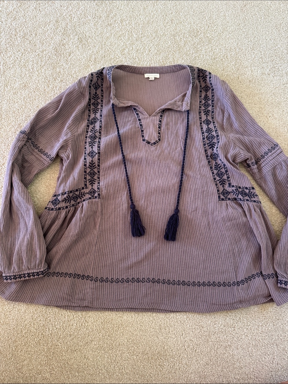 Garnet Hill Mauve Embroidered Tassel Peasant Tunic